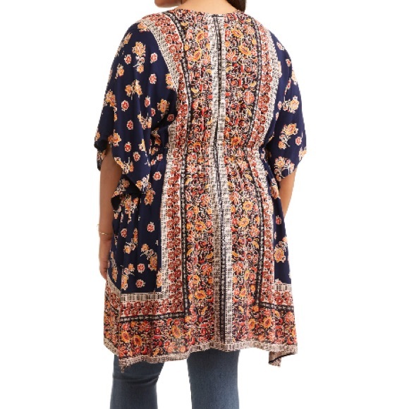 Boho Print Cinched Waist Kaftan Tunic - Picture 2 of 2